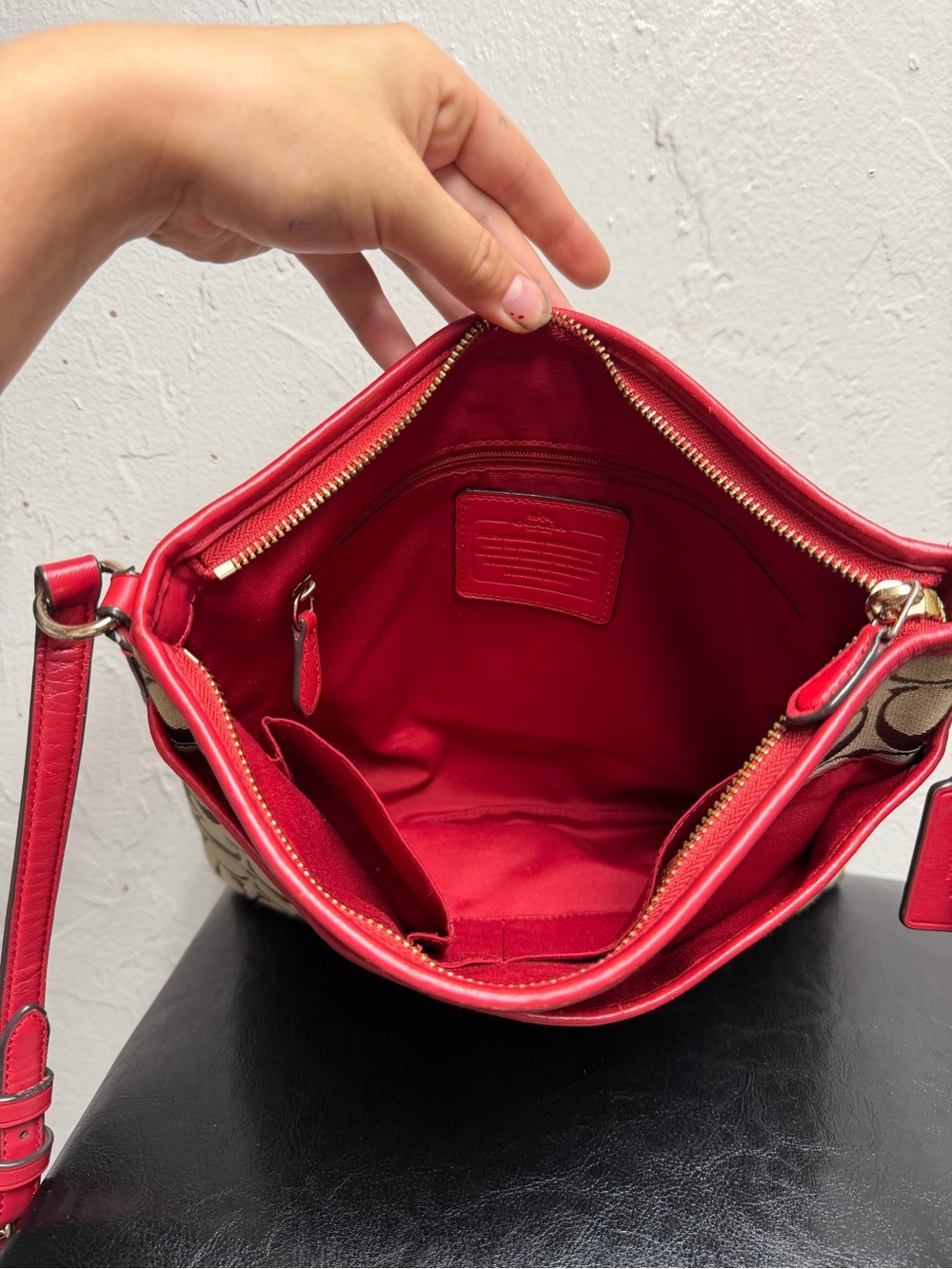 Coach Signature Canvas File Crossbody Bag in Khaki/Classic Red, model F36378 - Picture 4 of 13